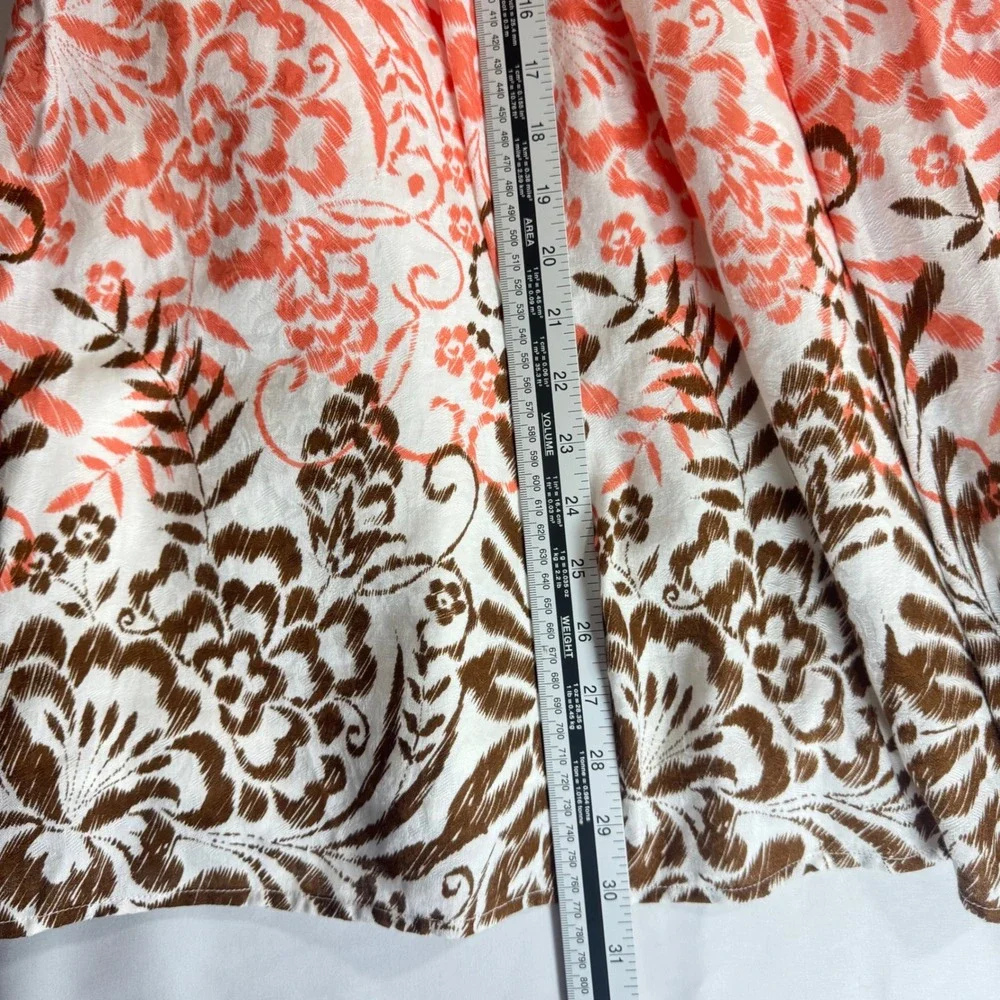 Coldwater Creek Floral boho Pleated Midi Skirt A-Line‎ Orange Brown Women Size S